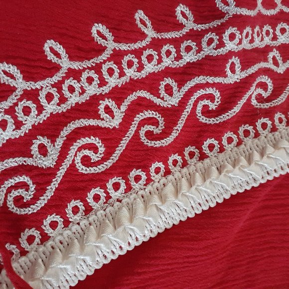 Red Embroidered Asymmetrical Long Sleeve Tunic - Picture 6 of 14